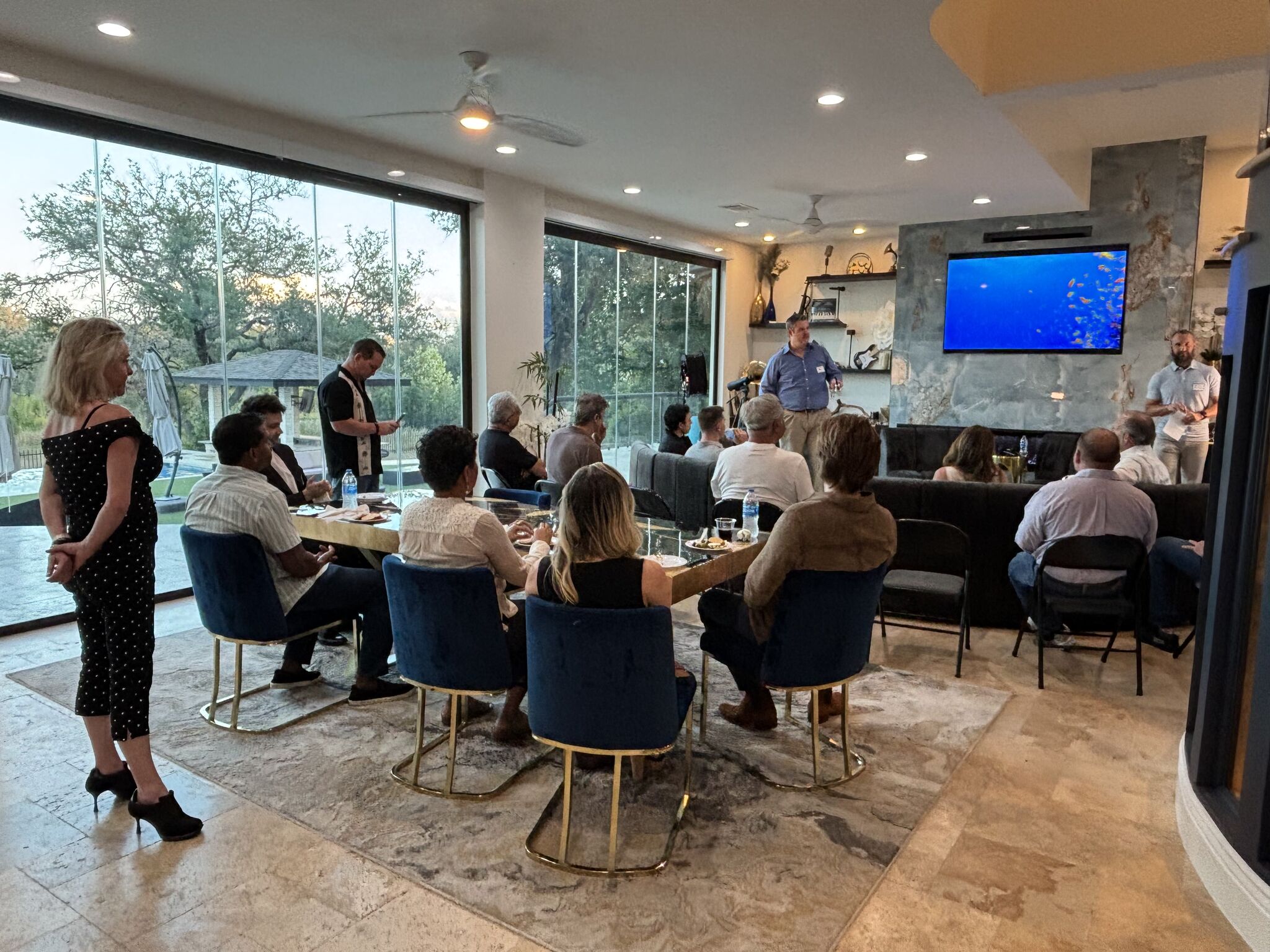 Founder pitching to 15 to 25 angel investors and family offices at a private Investor Dinner in Austin, Texas.